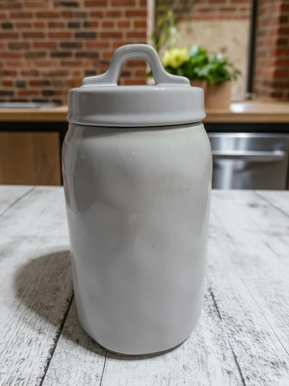 White Ceramic 'HANGRY' Kitchen Canister with Lid
